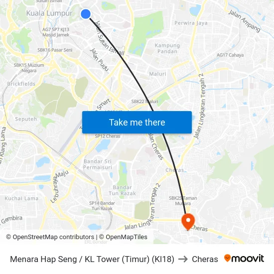 Menara Hap Seng / KL Tower (Timur) (Kl18) to Cheras map