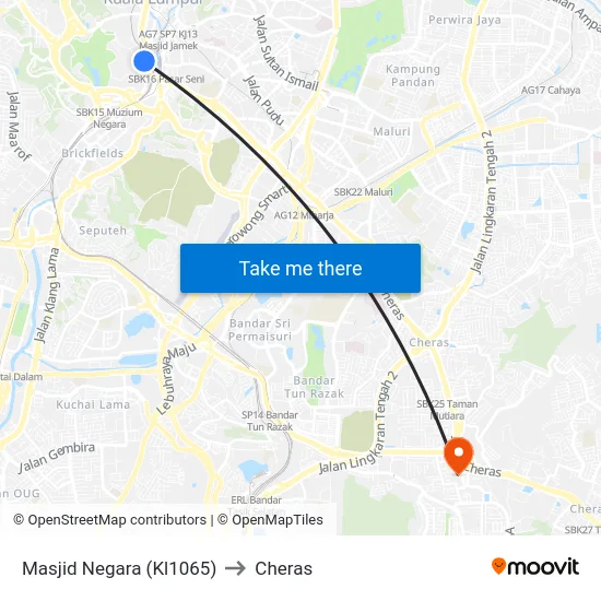Masjid Negara (Kl1065) to Cheras map