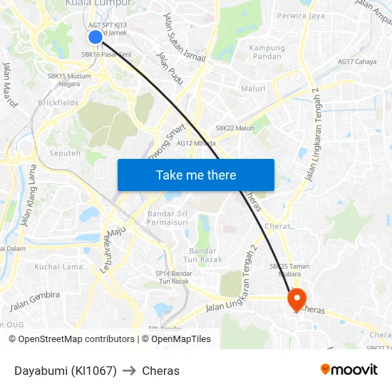 Dayabumi (Kl1067) to Cheras map