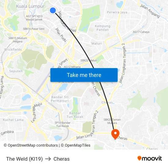 The Weld (Kl19) to Cheras map
