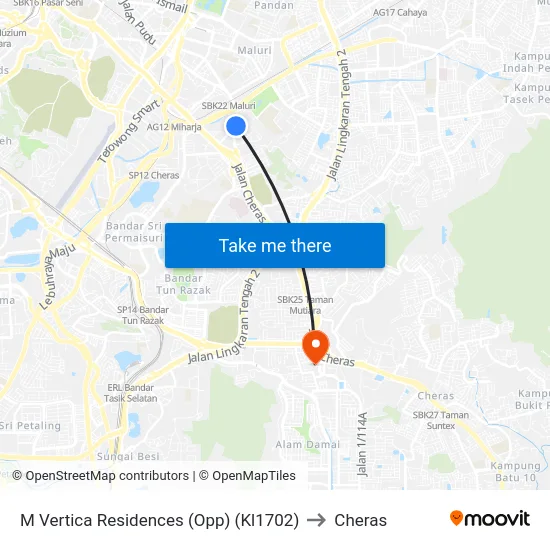 M Vertica Residences (Opp) (Kl1702) to Cheras map