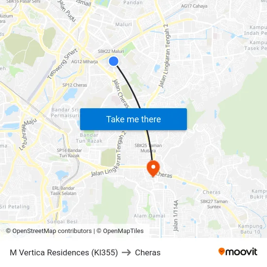 M Vertica Residences (Kl355) to Cheras map