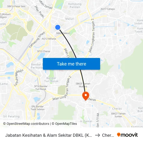 Jabatan Kesihatan & Alam Sekitar DBKL (Kl362) to Cheras map