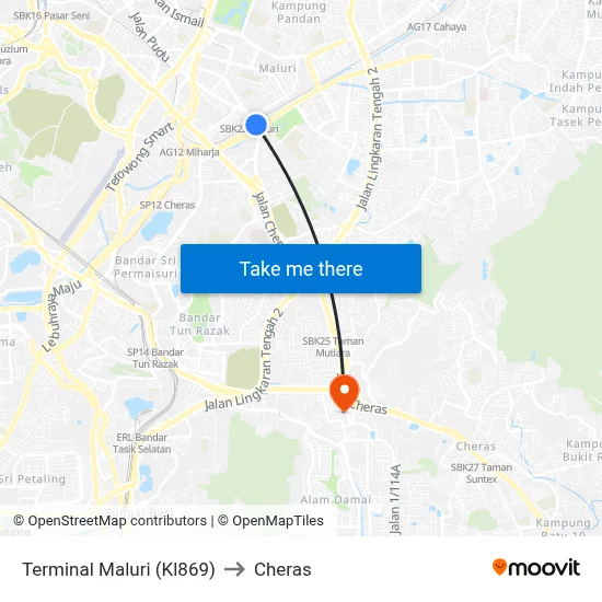 Terminal Maluri (Kl869) to Cheras map