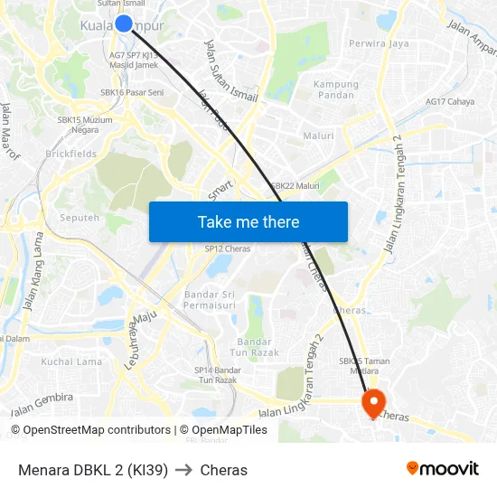 Menara DBKL 2 (Kl39) to Cheras map