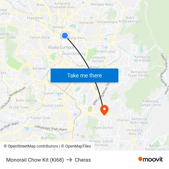 Monorail Chow Kit (Kl68) to Cheras map