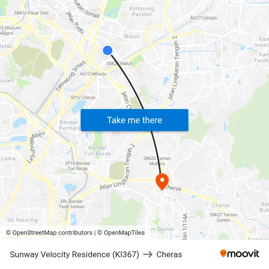 Sunway Velocity Residence (Kl367) to Cheras map