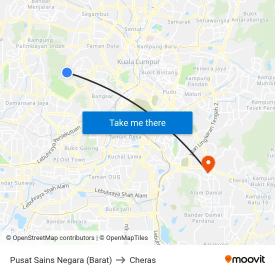 Pusat Sains Negara (Barat) to Cheras map