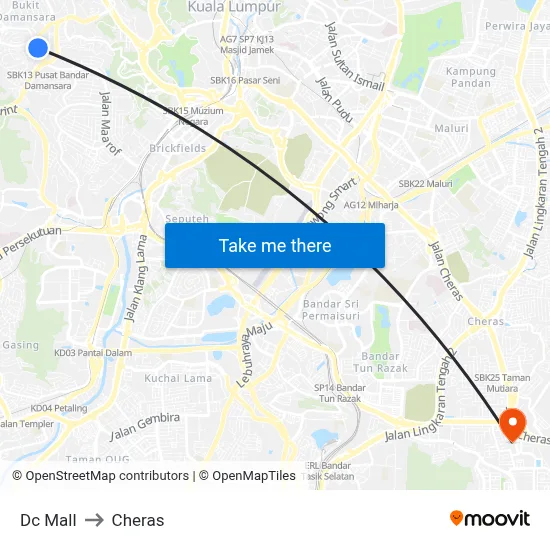 Dc Mall to Cheras map