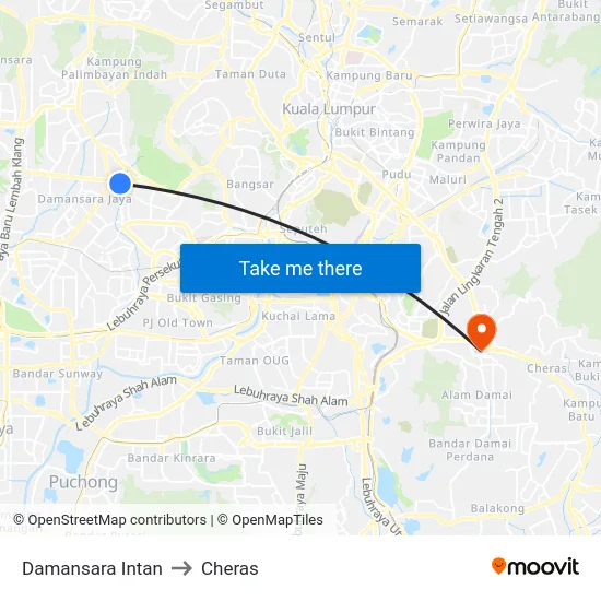 Damansara Intan to Cheras map