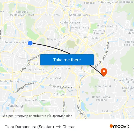 Tiara Damansara (Selatan) to Cheras map