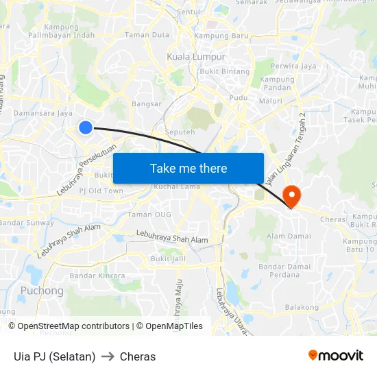 Uia PJ (Selatan) to Cheras map