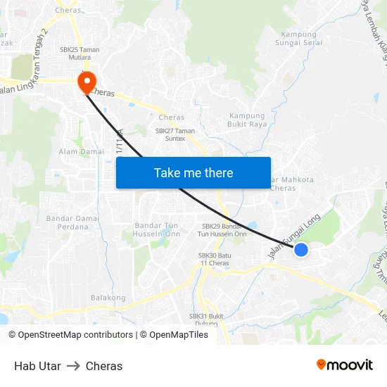Hab Utar to Cheras map