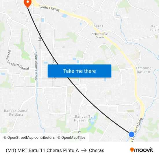 (M1) MRT Batu 11 Cheras Pintu A to Cheras map