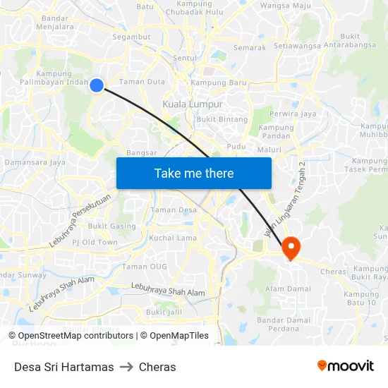 Desa Sri Hartamas to Cheras map