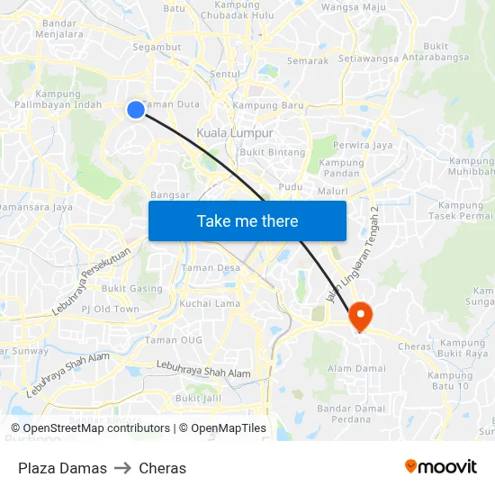 Plaza Damas to Cheras map