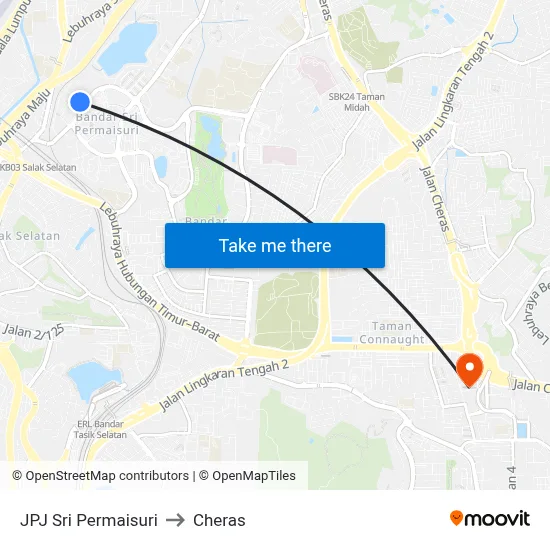 JPJ Sri Permaisuri to Cheras map