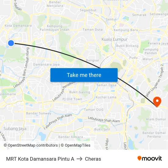 MRT Kota Damansara Pintu A to Cheras map