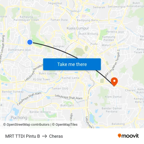 MRT TTDI Pintu B to Cheras map