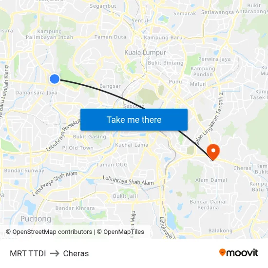MRT TTDI to Cheras map