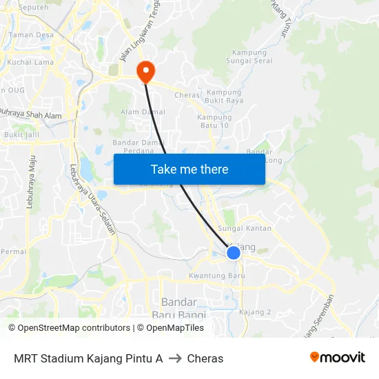 MRT Stadium Kajang Pintu A to Cheras map