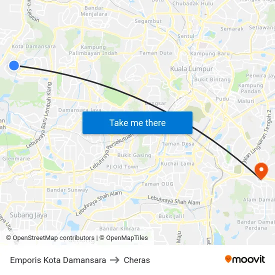 Emporis Kota Damansara to Cheras map