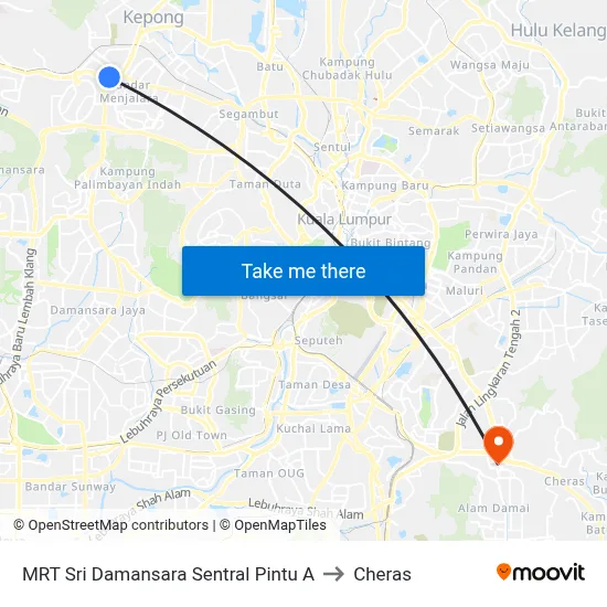 MRT Sri Damansara Sentral Pintu A to Cheras map