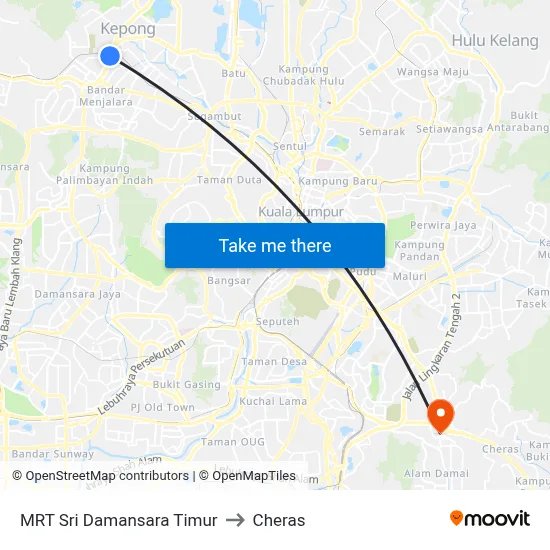 MRT Sri Damansara Timur to Cheras map