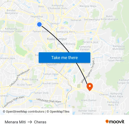 Menara Miti to Cheras map