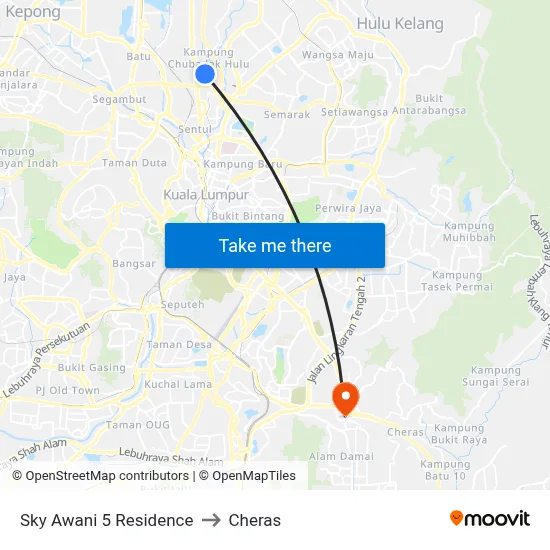 Sky Awani 5 Residence to Cheras map
