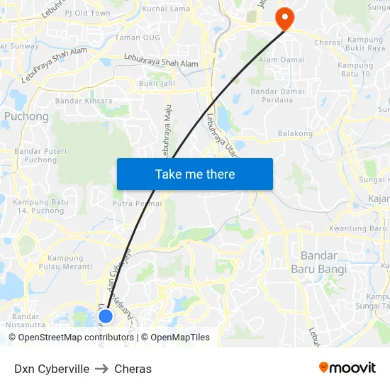 Dxn Cyberville to Cheras map
