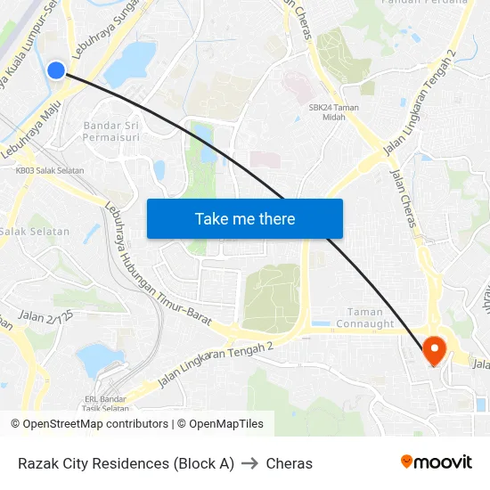 Razak City Residences (Block A) to Cheras map
