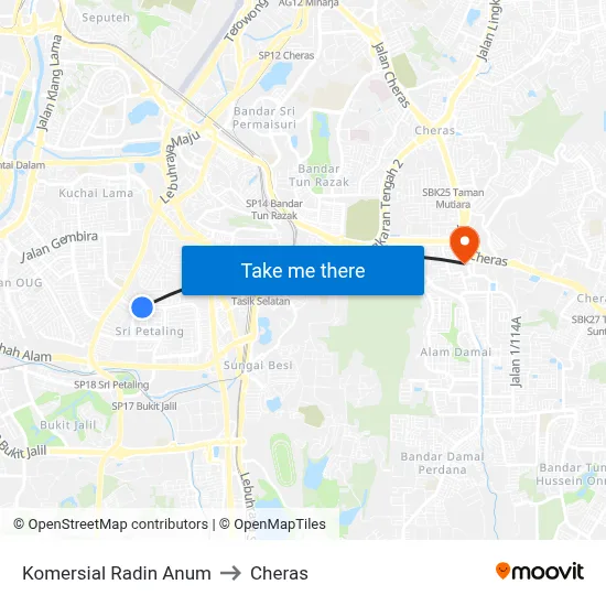 Komersial Radin Anum to Cheras map