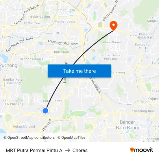 MRT Putra Permai Pintu A to Cheras map