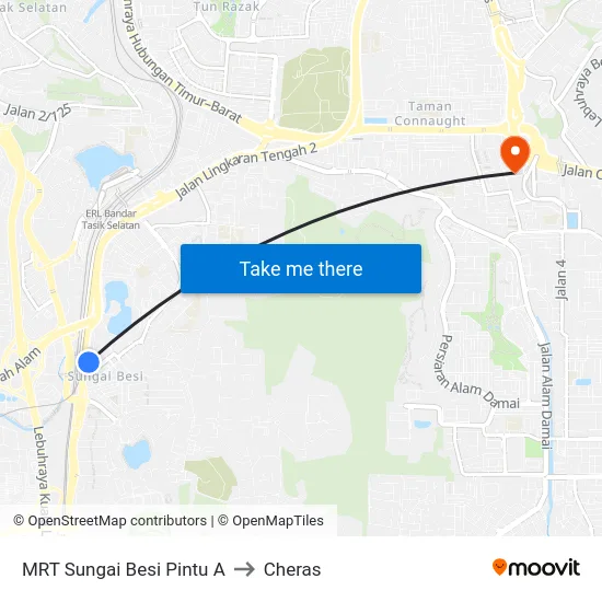 MRT Sungai Besi Pintu A to Cheras map