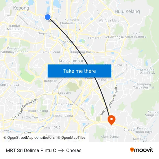 MRT Sri Delima Pintu C to Cheras map