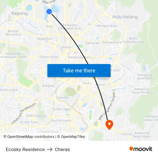 Ecosky Residence to Cheras map