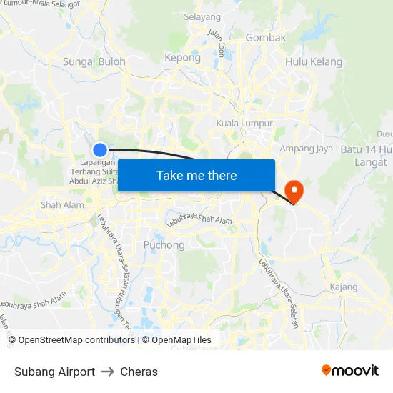 Subang Airport to Cheras map