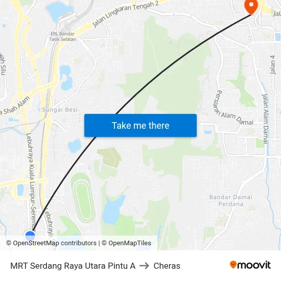 MRT Serdang Raya Utara Pintu A to Cheras map