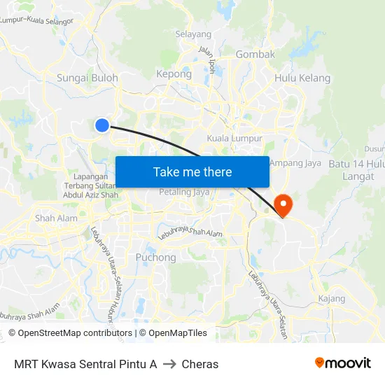 MRT Kwasa Sentral Pintu A to Cheras map