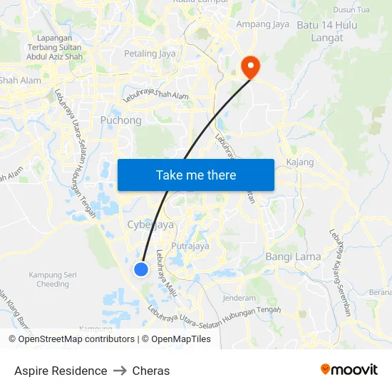 Aspire Residence to Cheras map