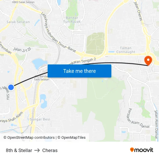 8th & Stellar to Cheras map