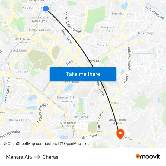 Menara Aia to Cheras map
