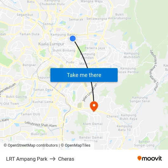 LRT Ampang Park to Cheras map