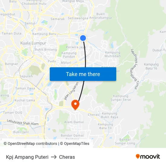 Kpj Ampang Puteri to Cheras map
