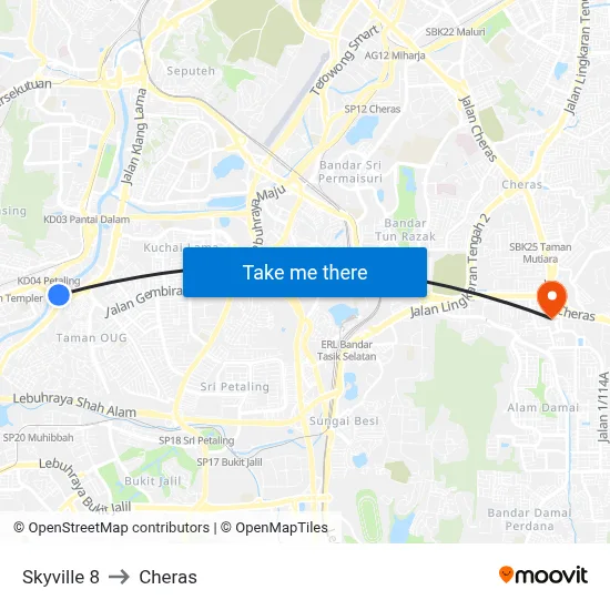 Skyville 8 to Cheras map