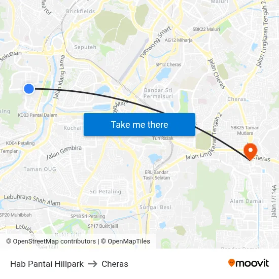 Hab Pantai Hillpark to Cheras map