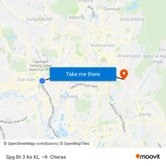 Spg Bt 3 Ke KL to Cheras map