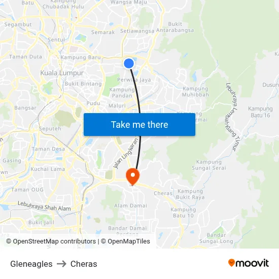 Gleneagles to Cheras map