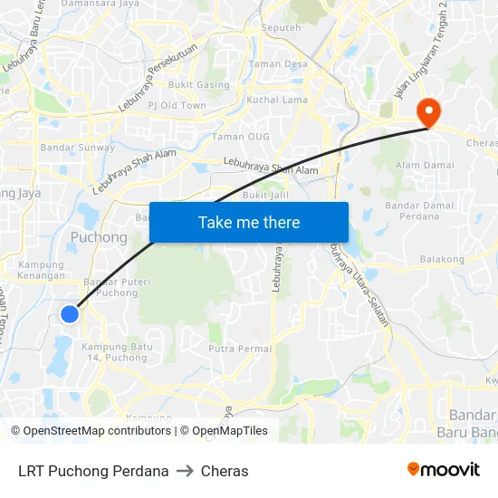LRT Puchong Perdana to Cheras map